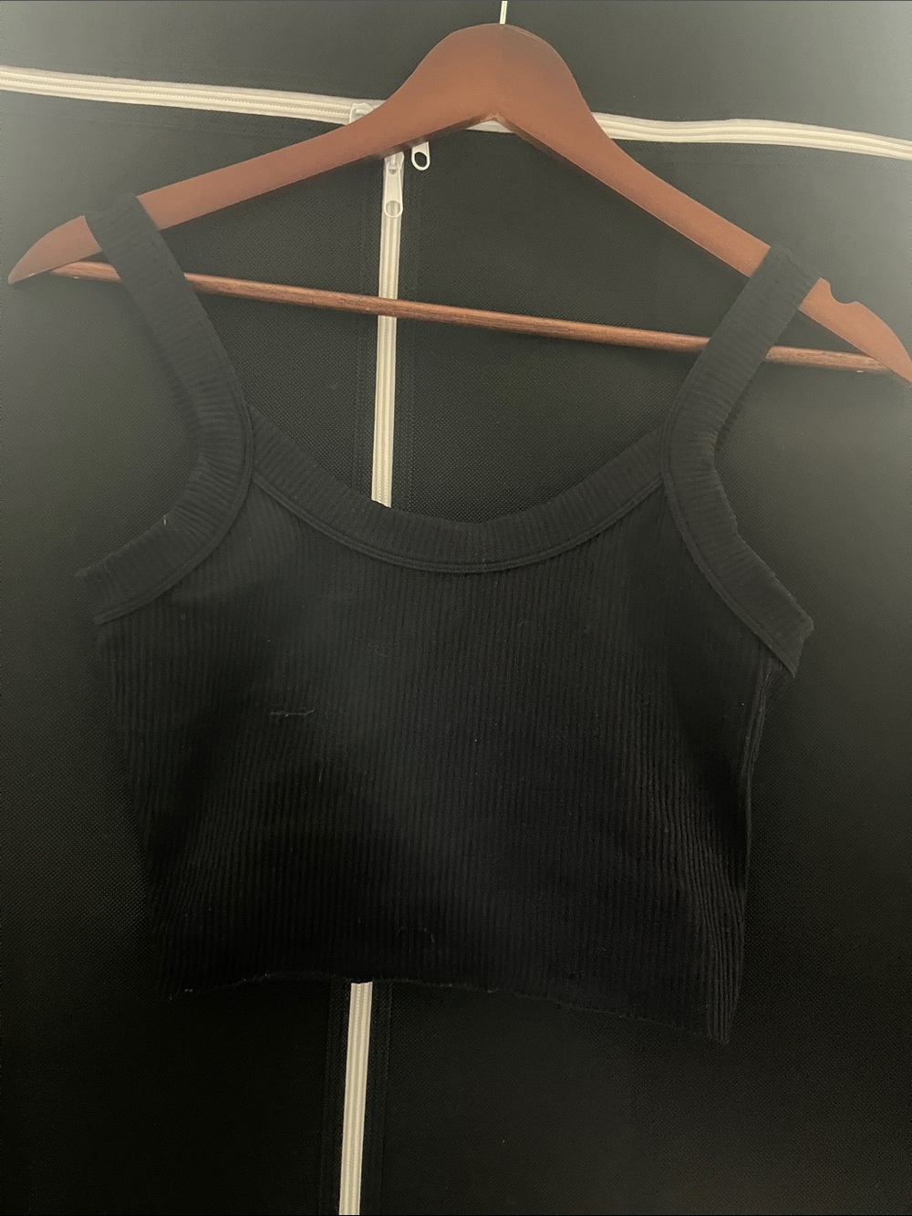 Black Ribbed Crop Tank Top - Women